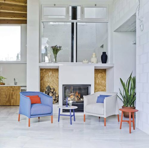 Moderner Sessel - TALO - SANCAL - Stoff / blau / beige