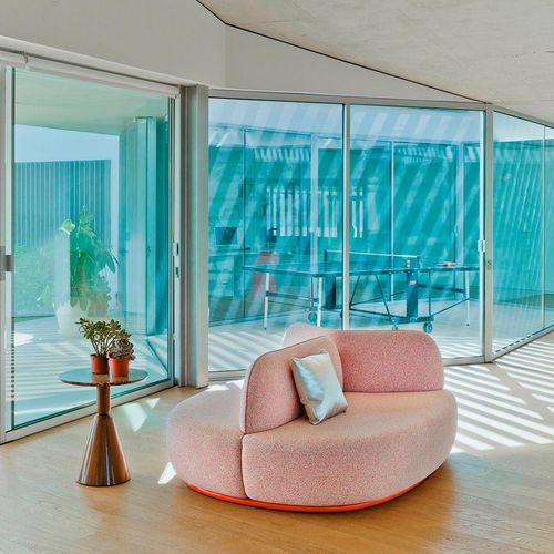 Moderne Polsterbank - LA ISLA - SANCAL - Stoff / mit Rückenlehne / rund