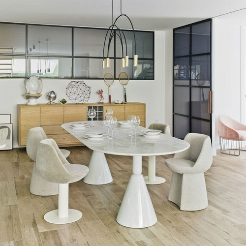 Moderner Esstisch - PION - SANCAL - Holz / Leder / oval