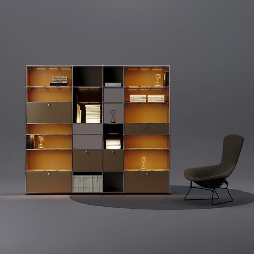 Modernes Regal - USM Haller E - USM Modular Furniture - Metall / Glas / beleuchtet