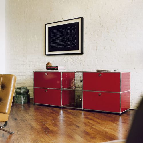 Modernes Sideboard - USM Haller - USM Modular Furniture - Metall / Glas / mit Regal