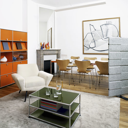 Moderner Couchtisch - USM Haller - USM Modular Furniture - Glas / Gestell aus Metall / rechteckig