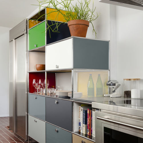 Moderner Lagerschrank für Küchen - USM Haller E - USM Modular Furniture - Edelstahl