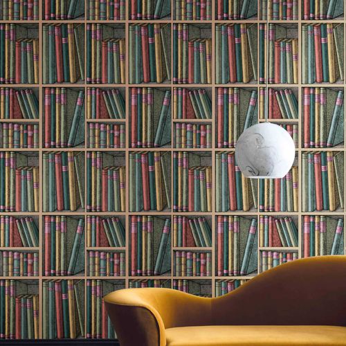 Klassische Tapete - Ex Libris - Cole&Son - Stoff / Bücherregal / mehrfarbig