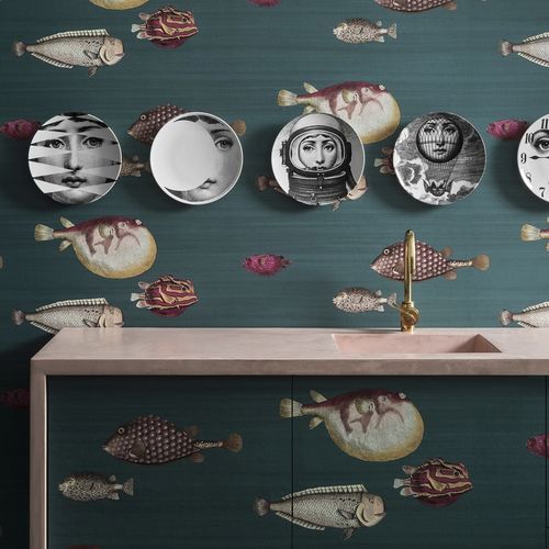 Klassische Tapete - Acquario - Cole&Son - Stoff / Tiermuster / blau