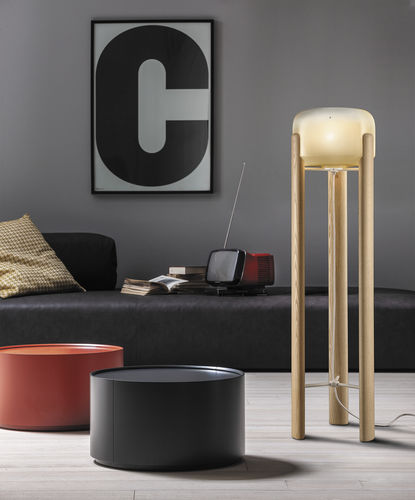 Stehleuchte - SATA - Vistosi - geblasenes Glas / Holz / modern