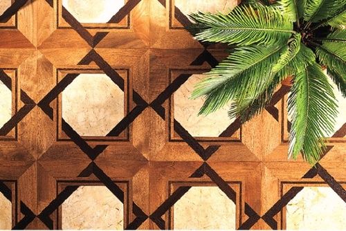 Massivparkett - STEPHANIE - PARQUET IN - mit Marmor Intarsien / gestrichen / verklebt