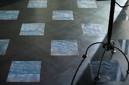 Massivparkett - LIGHT BLUE - PARQUET IN - mit Marmor Intarsien / gestrichen / verklebt