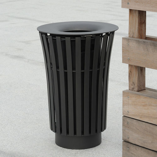 Park-Abfallbehälter - NARCISSE - AREA - polierter Edelstahl / Polyurethan / mit integriertem Aschenbecher