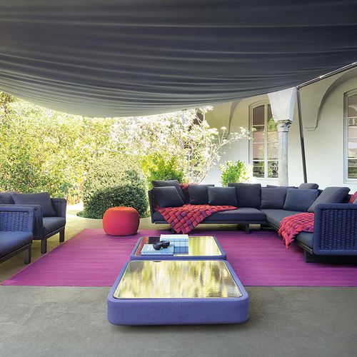 Moderner Couchtisch - COVE - PAOLA LENTI - Aluminium / Stein / Kordel