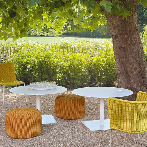 Moderner Tisch - GIRO - PAOLA LENTI - Edelstahl / Stein / lackiertes Aluminium