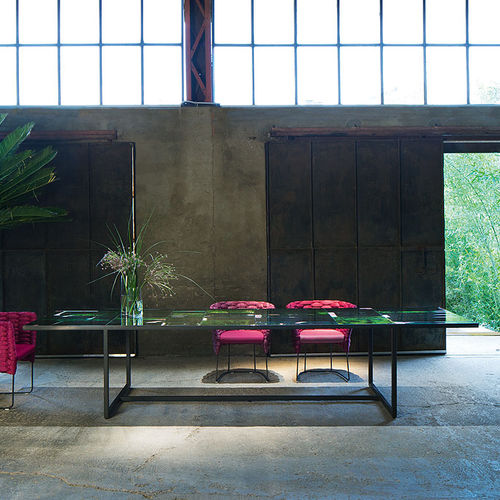 Moderner Esstisch - SCIARA - PAOLA LENTI - Aluminium / Stein / rechteckig