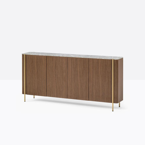 Modernes Sideboard - blume blm_189X32X89 - PEDRALI - extrudiertes Aluminium / Holzfurnier / Marmor