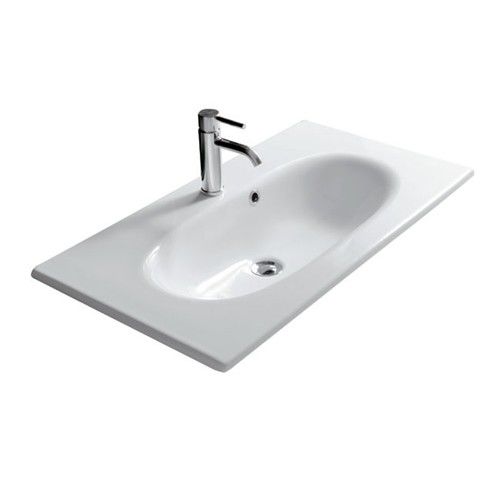 Wand-Waschbecken - 7102 - GALASSIA - Keramik / mit integrierter Waschtischplatte / oval