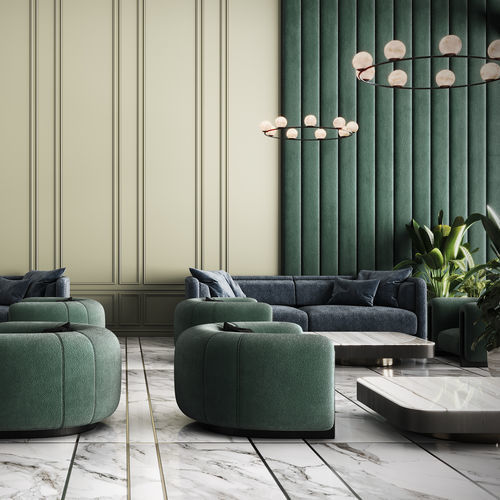 Moderner Kronleuchter - TRIBECA  - alma light - Eisen / Alabaster / 6 Glühbirnen