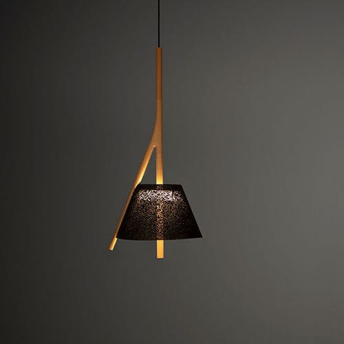 Hängelampe - Cambo CM104G - a emotional light - Edelstahlgewebe / Holz / minimalistisches Design