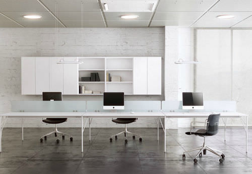 Tisch-Bürotrennwand - FEEL - Arlex - Glas / halbverglast / modulierbar