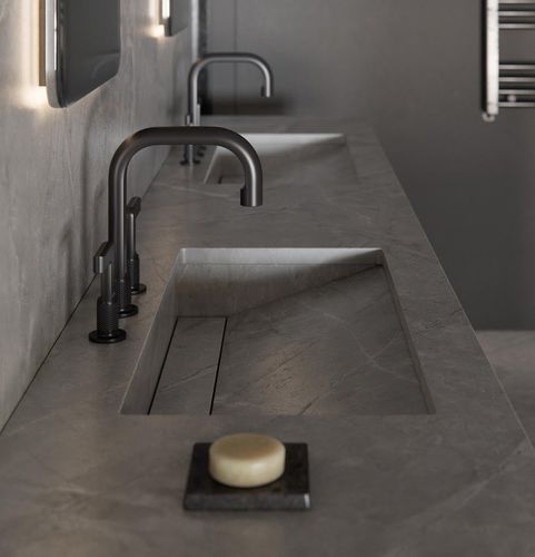 Dekton®-Waschbecken - Cosentino - mit integrierter Waschtischplatte / doppelt / rechteckig