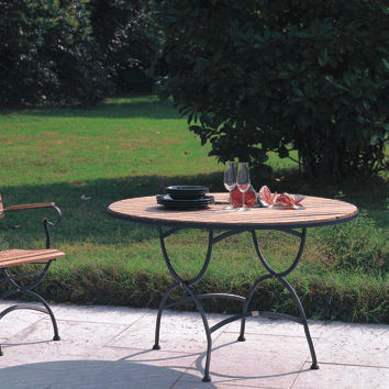 Moderner Tisch - BARNARD  - FIVE STARS ITALY - Teakholz / Gestell aus Eisen / rund
