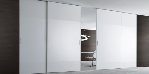 Tür für Innenbereich - GRAPHIS PLUS - RIMADESIO - Aluminium / Schiebe / Glas