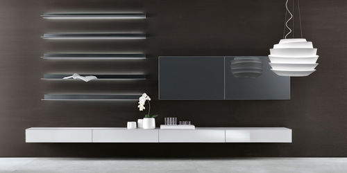 Wandmontiertes Regal - EOS - RIMADESIO - modern / Aluminium / lackiertes Glas