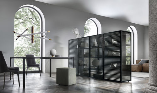 Hohes Sideboard - ALAMBRA - RIMADESIO - modern / Glas / Aluminium