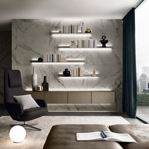 Moderne Wohnwand - SELF - RIMADESIO - lackiertes Glas
