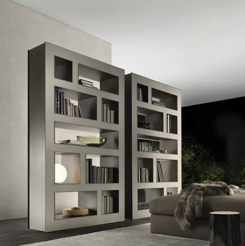 Wandmontiertes Bücherregal - STELE - RIMADESIO - modern / Aluminium / Glas