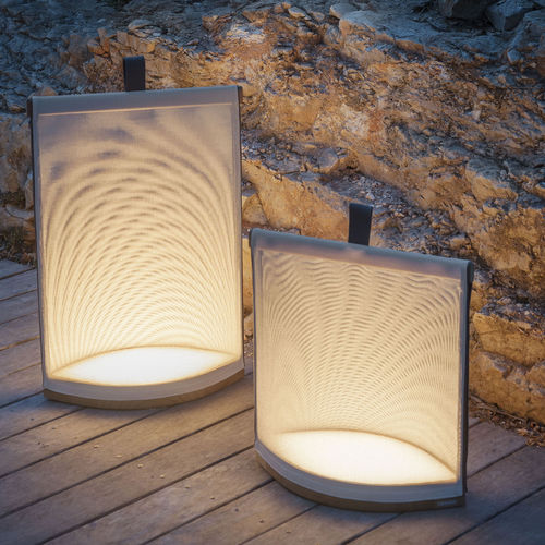 Tragbare Lampe - PILLOW 001 - RODA - Edelstahl / Textil / Teakholz