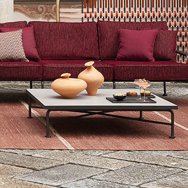 Moderner Lampentisch - STRESA 106 - RODA - Sandstein / Gestell aus Aluminium / quadratisch