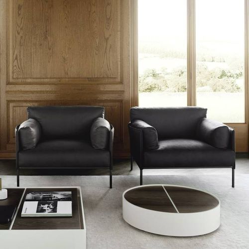Moderner Sessel - GREENE  - Living Divani - Leder / Stoff / lackierter Stahl