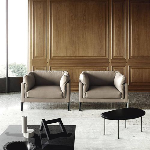 Moderner Sessel - FLOYD-HI 2 - Living Divani - Stoff / Leder / Holz