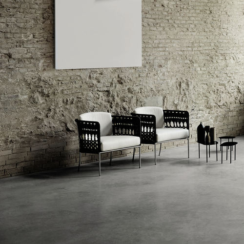 Moderner Sessel - TOMBOLO - Living Divani - Stoff / Edelstahl / Kordel