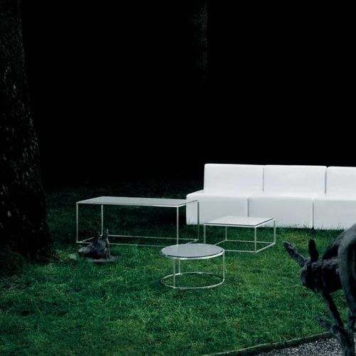 Moderner Couchtisch - ILE  - Living Divani - Glas / HPL / Gestell aus rostfreiem Edelstahl