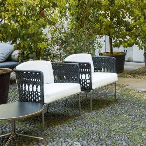 Moderner Sessel - TOMBOLO - Living Divani - Stoff / Chromstahl / Kordel