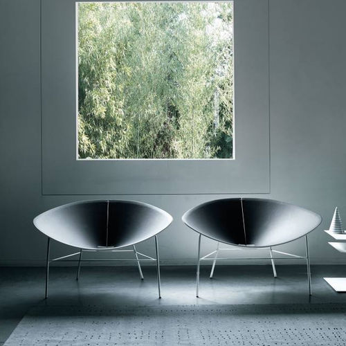Moderner Sessel - BLOOM - Living Divani - Leder / Edelstahl / Sperrholz