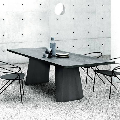 Moderner Esstisch - WEDGE - Living Divani - Eiche / Massivholz / Aluminium