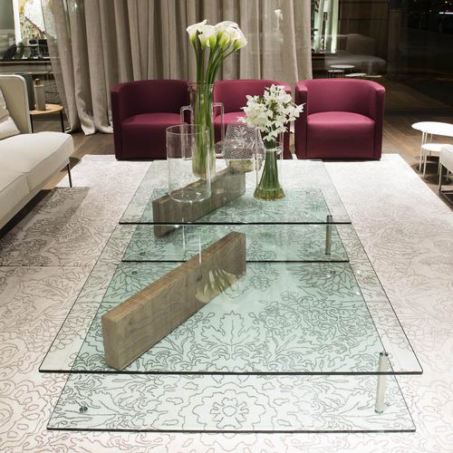 Moderner Couchtisch - PLANE - Living Divani - Glas / Holz / Marmor