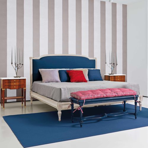 Doppelbett - ART. 1058 - SALDA ARREDAMENTI - Louis XVI / gepolstertes Kopfteil / Stoff