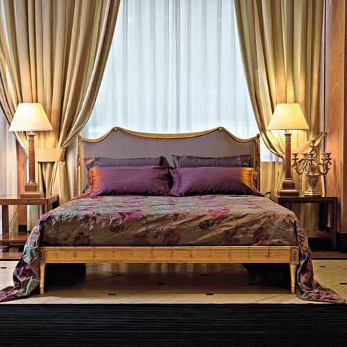 Doppelbett - ART. 1465 - SALDA ARREDAMENTI - Louis XVI / gepolstertes Kopfteil / Stoff