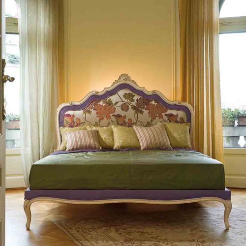 Doppelbett - ART. 1636 - SALDA ARREDAMENTI - Louis XV / gepolstertes Kopfteil / Stoff