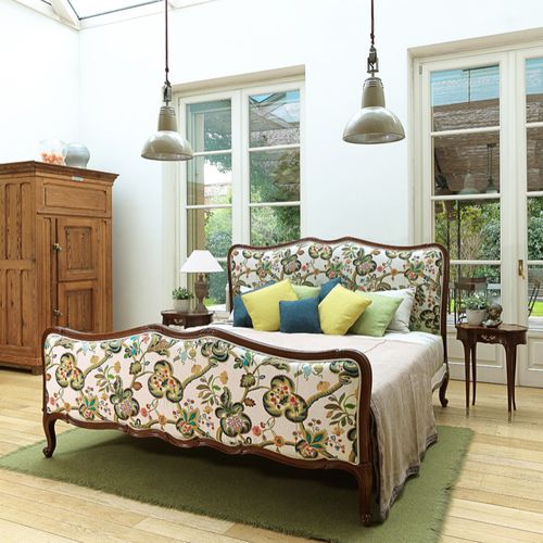 Doppelbett - ART. 2380 - SALDA ARREDAMENTI - Louis XV / gepolstertes Kopfteil / Stoff