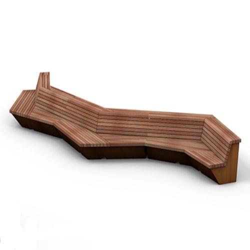 Moderne Bank für den öffentlichen Raum - Solid Wing - Streetlife - Holz / thermolackierter Stahl / Cortenstahl