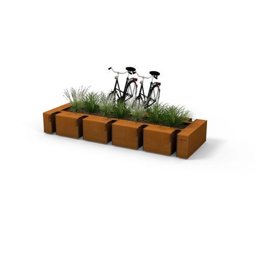 Bodenstehender Fahrradständer - SOLID GREEN - Streetlife - gesichert / doppelt / mit integrierten Pflanzkübeln