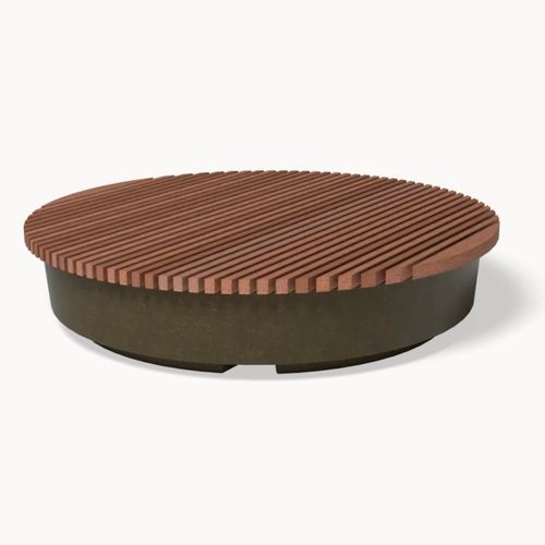 Bank für den öffentlichen Raum / Recyclingkunststoff - LEAN PODIUM DISCS - Streetlife - Glasfaser / Bambus / Holz
