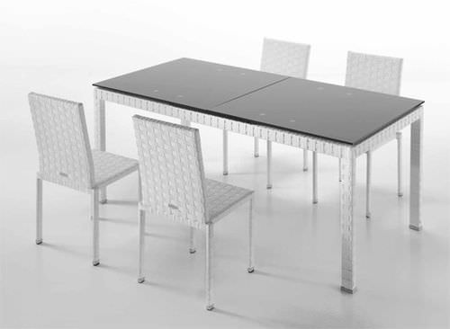 Moderner Esstisch - PALINURO - Dolcefarniente by DFN srl - Glas / geflochtenes Harz / Teakholz