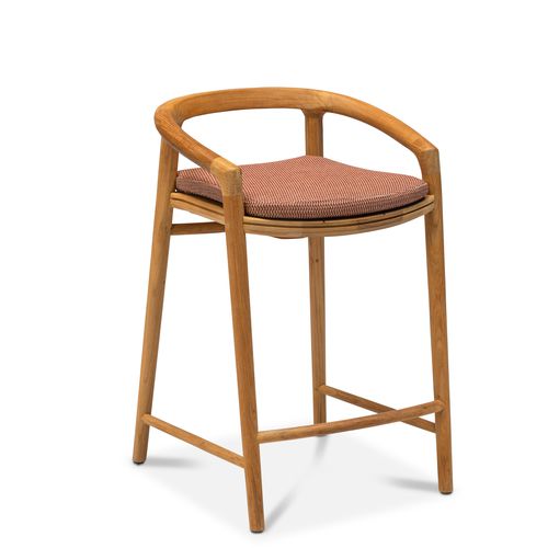 Moderner Barhocker - SOLID - MANUTTI - Stoff / Gestell aus Teakholz / mit 4 Beinen