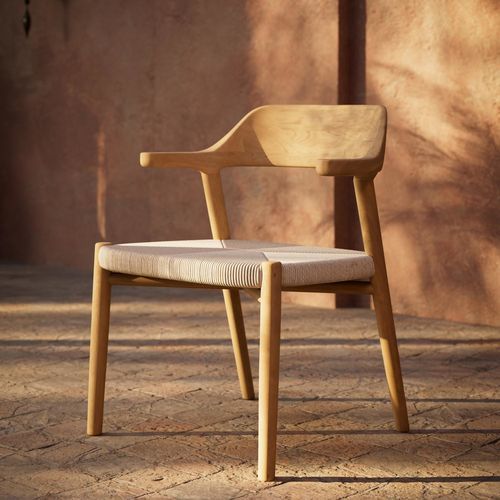 Esszimmerstuhl / minimalistisches Design - YIKO - MANUTTI - für Außenbereich / Teakholz / Korbweide
