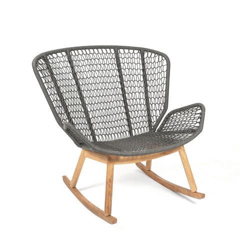 Moderner Sessel - WING LIGHT - FISCHER MÖBEL - Kordel / Teakholz / mit abnehmbarem Kissen