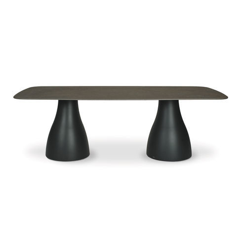 Design-Tisch - MONROE - FISCHER MÖBEL - Teakholz / Gestell aus Aluminium / oval